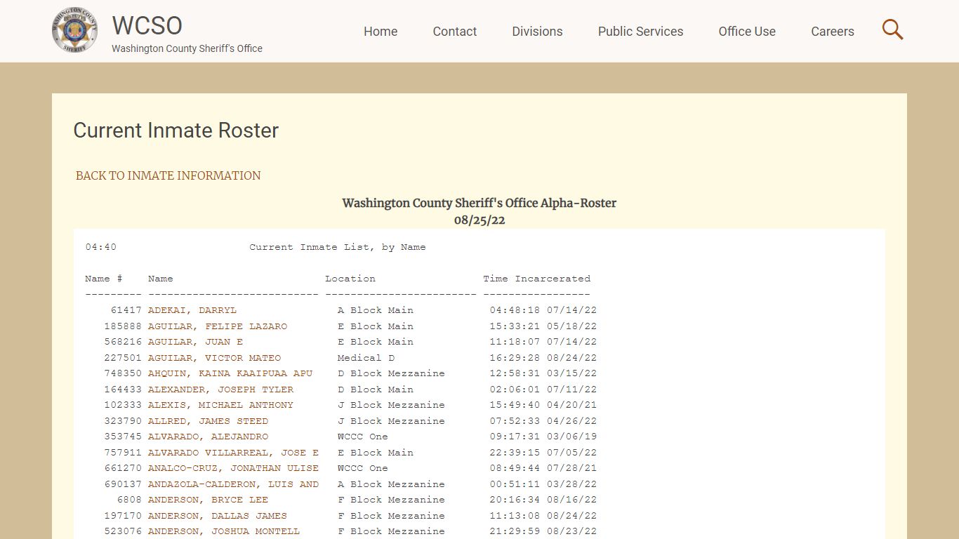 Current Inmate Roster | WCSO